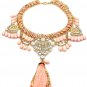 Colorful tassel national crystal and beads pink necklace