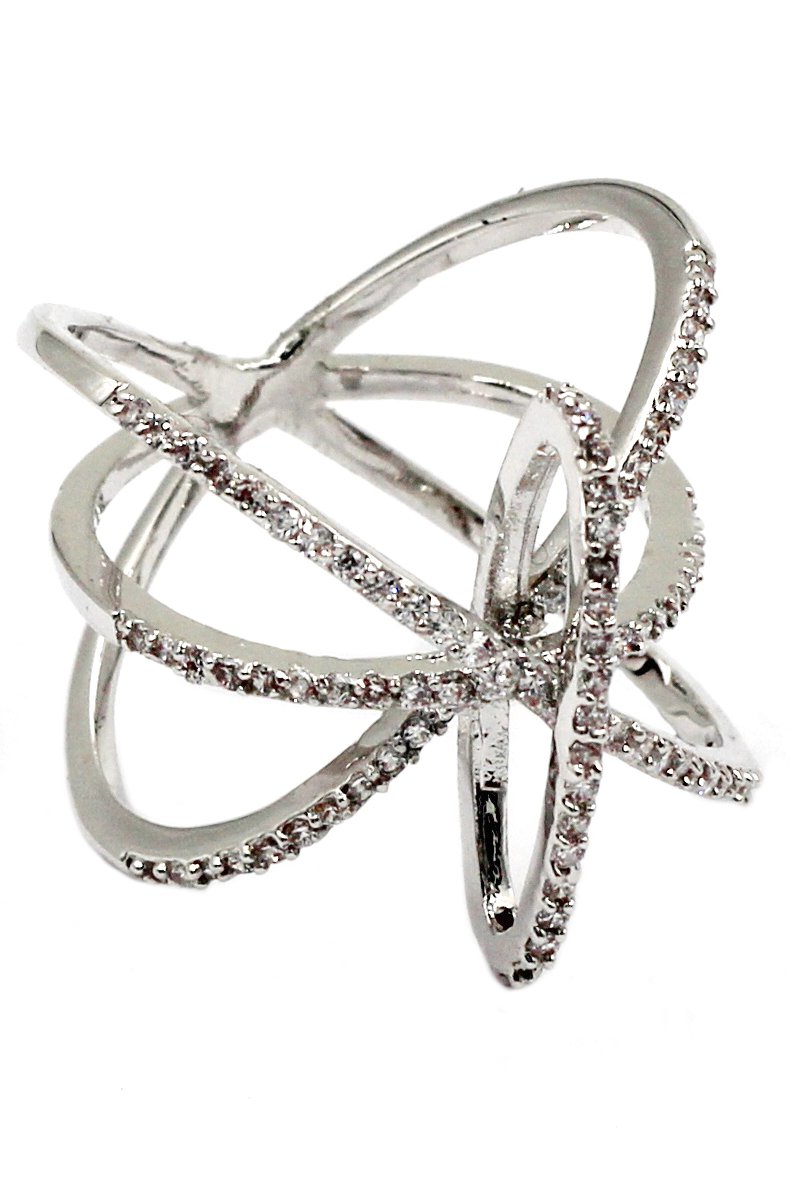 Fashion tracks small crystal silver ring