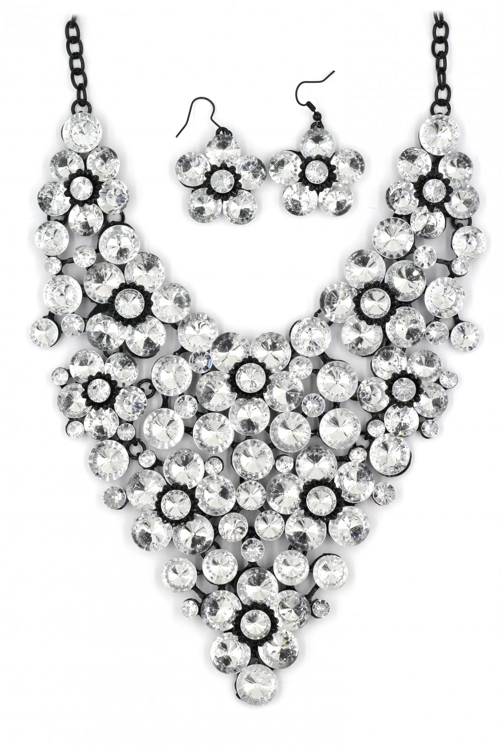Crystal white flowers necklace sets