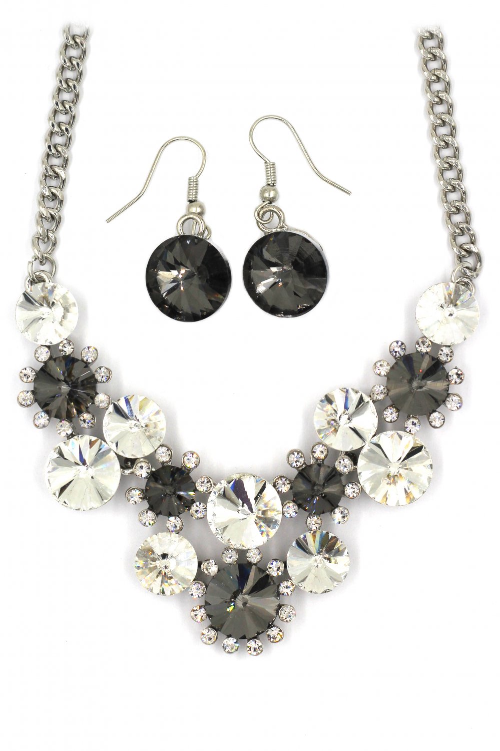 Fashion circle gray crystal necklace earrings sets
