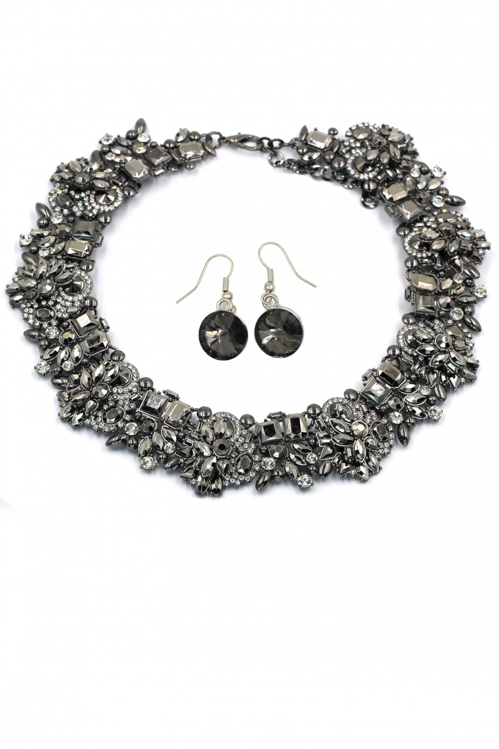 Fashion gray crystal necklace earrings set