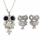 Lovely crystal blue eye owl necklace earrings set