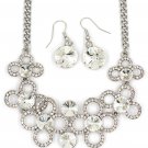 Fashion circle flower white crystal necklace earrings silver sets