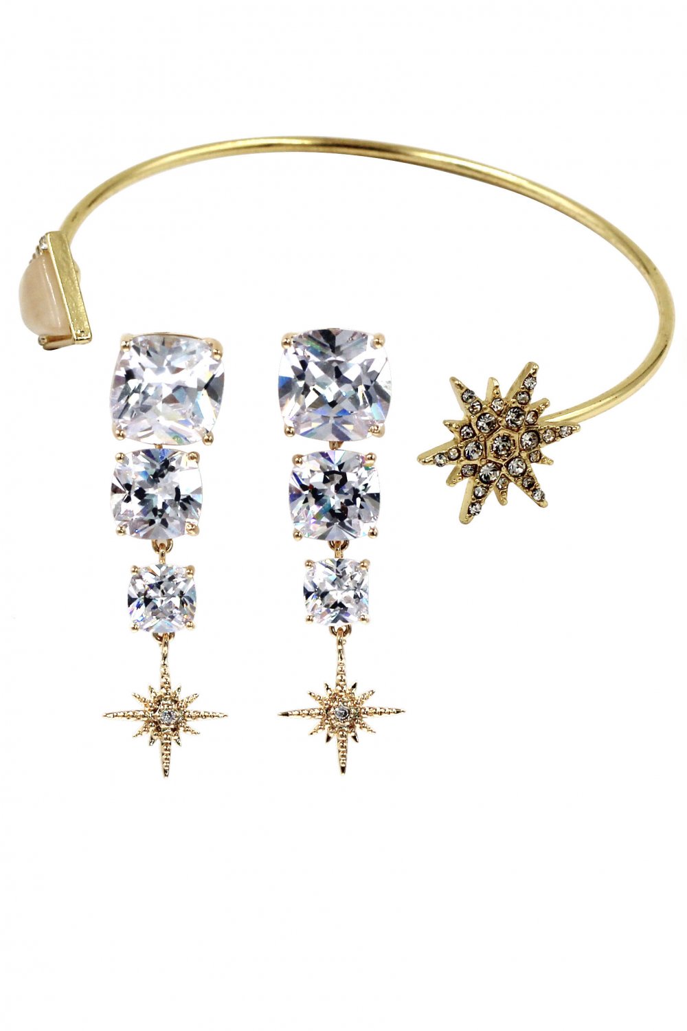 Fashion inlaid pink crystal star bracelet earrings set