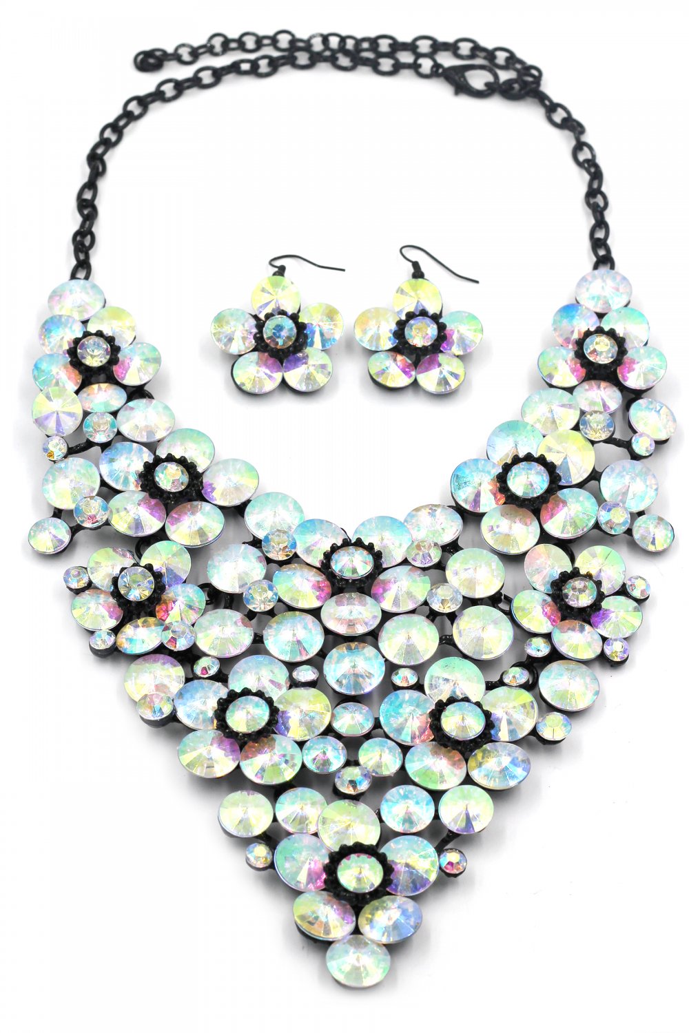 Multicolor crystal flowers necklace set