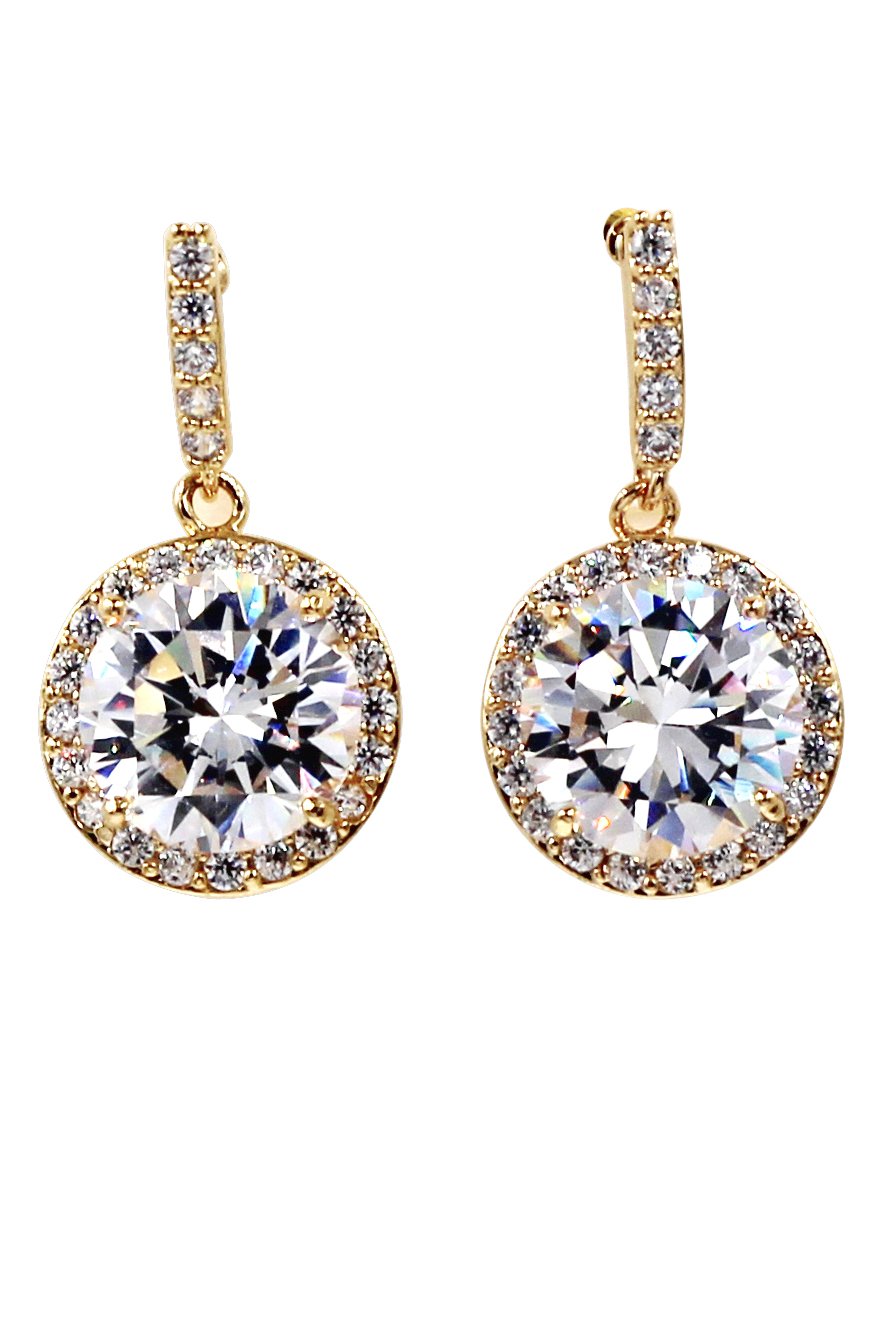 Simple large crystal gold earrings