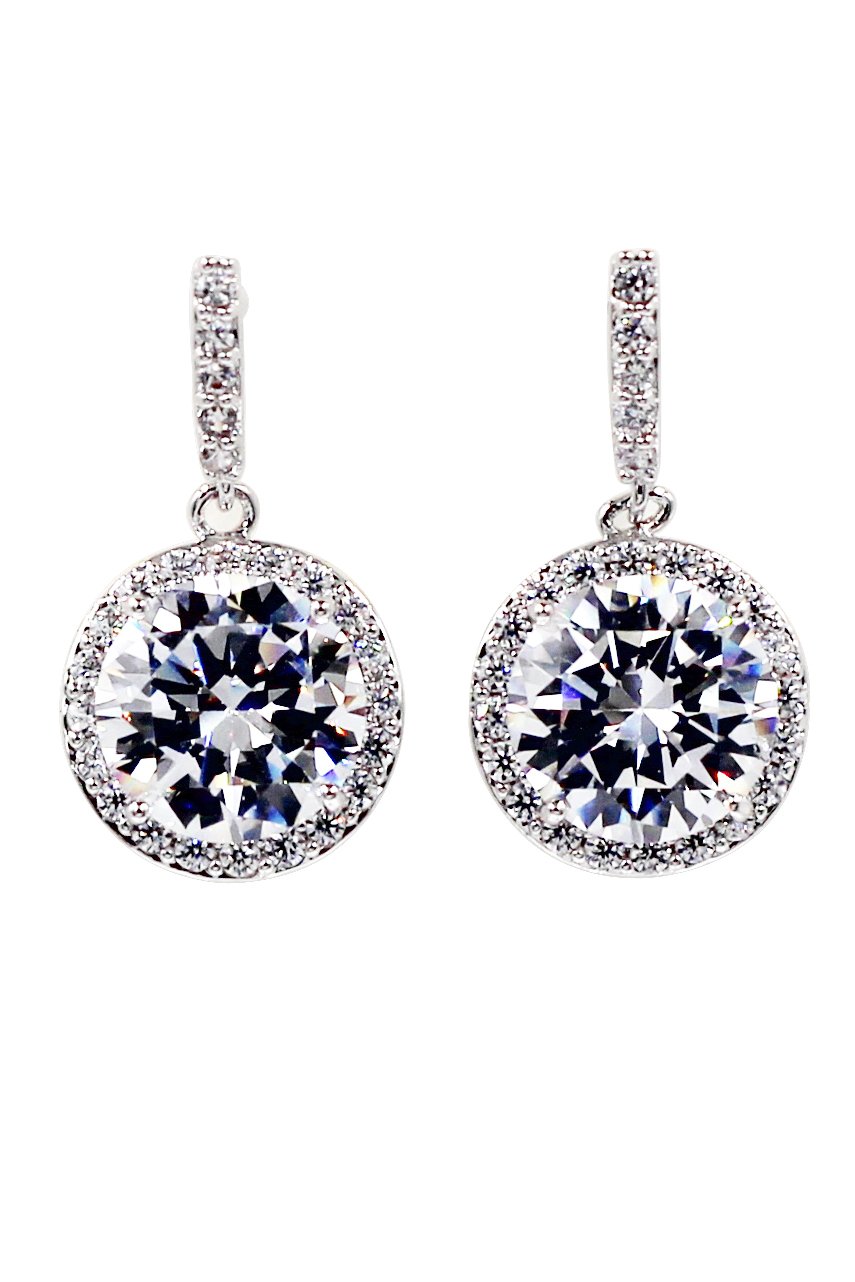 Simple large crystal silver earrings