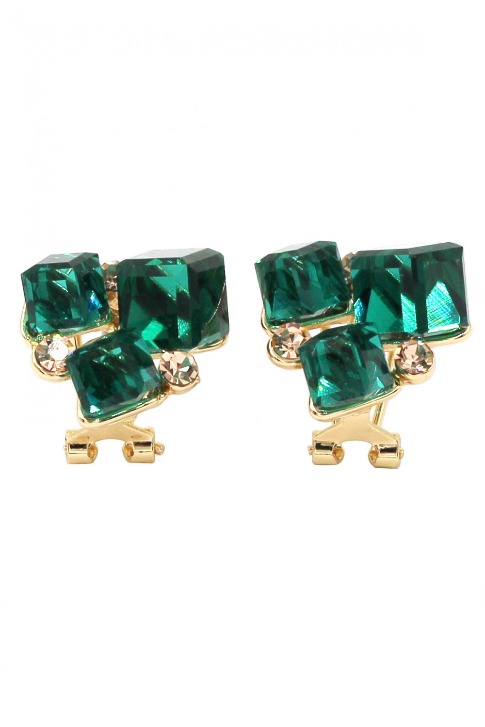 Square green crystal golden earrings