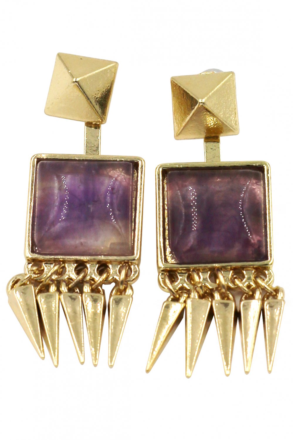 Square purple crystal golden earrings