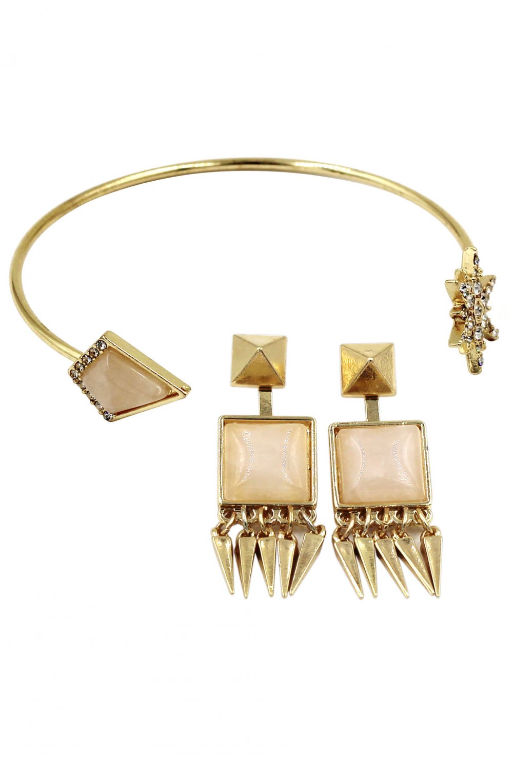 Fashion inlaid pink crystal bracelet earrings golden sets