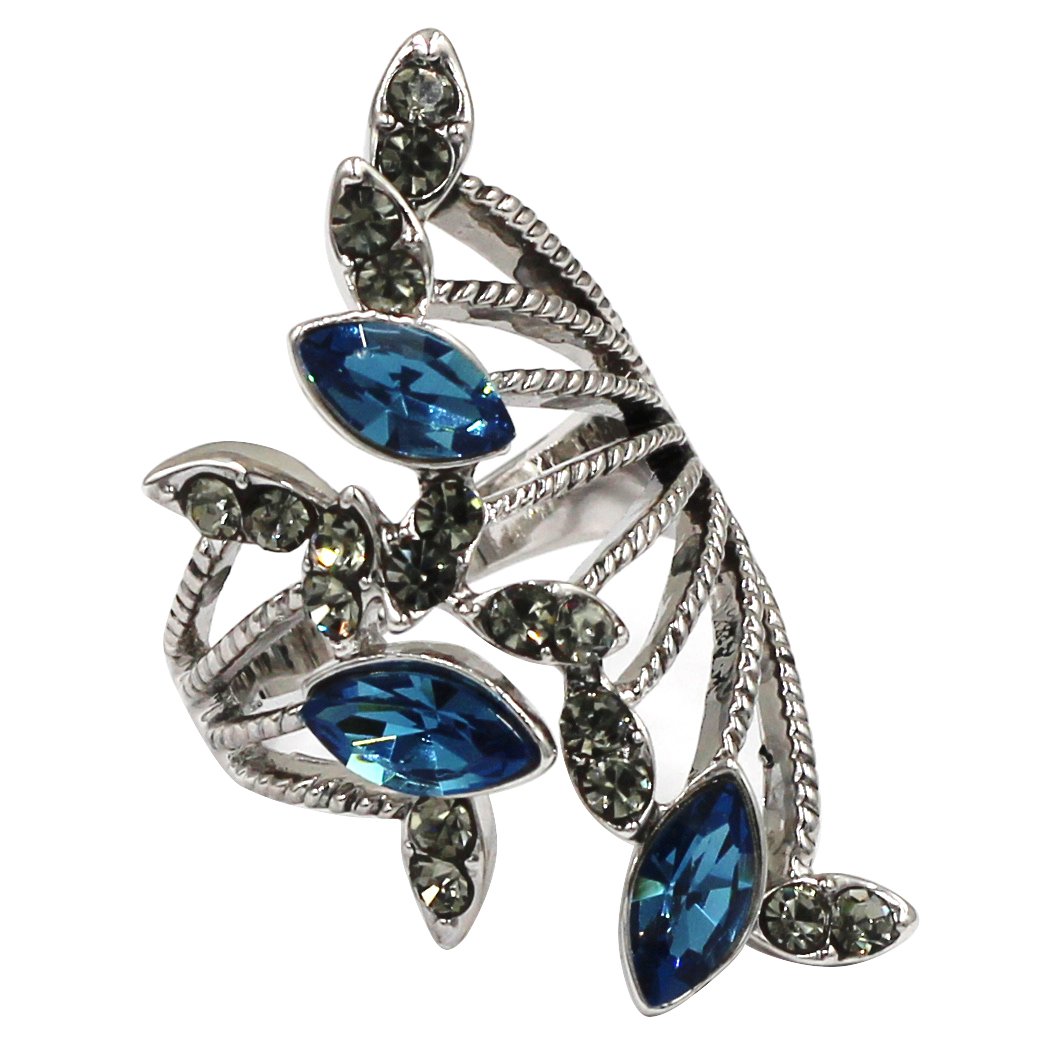 Elegant sky blue crystal silver ring