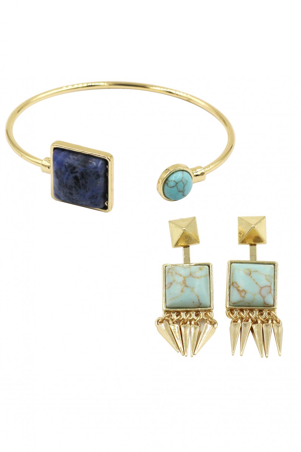 Fashion square round golden bracelet earrings set