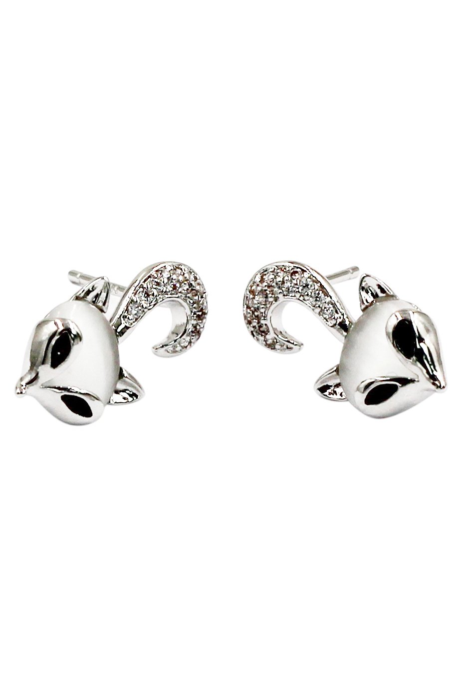 Mini cute little fox crystal silver earrings