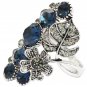 Elegant blue crystal flower and foliage silver ring