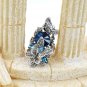 Elegant blue crystal butterfly and flower ring