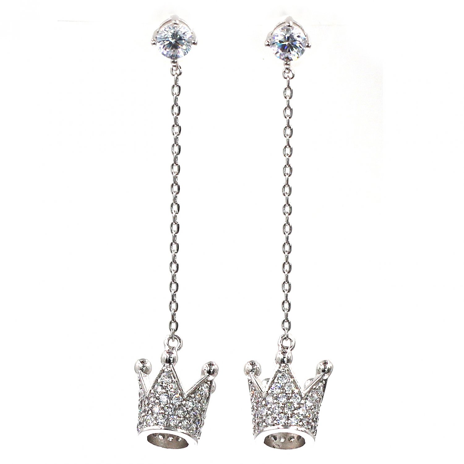 Fashion pendant crown small crystal silver earrings