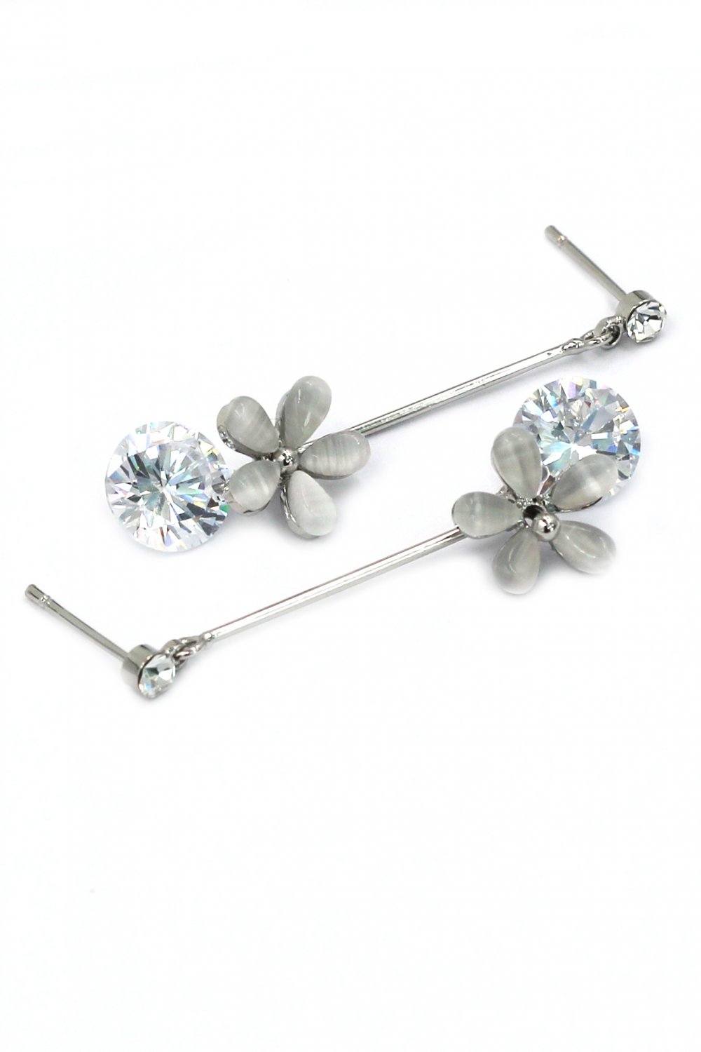 Pendant flower crystal silver earrings
