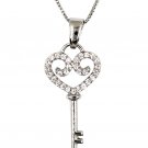 Lovely small crystal heart key silver necklace
