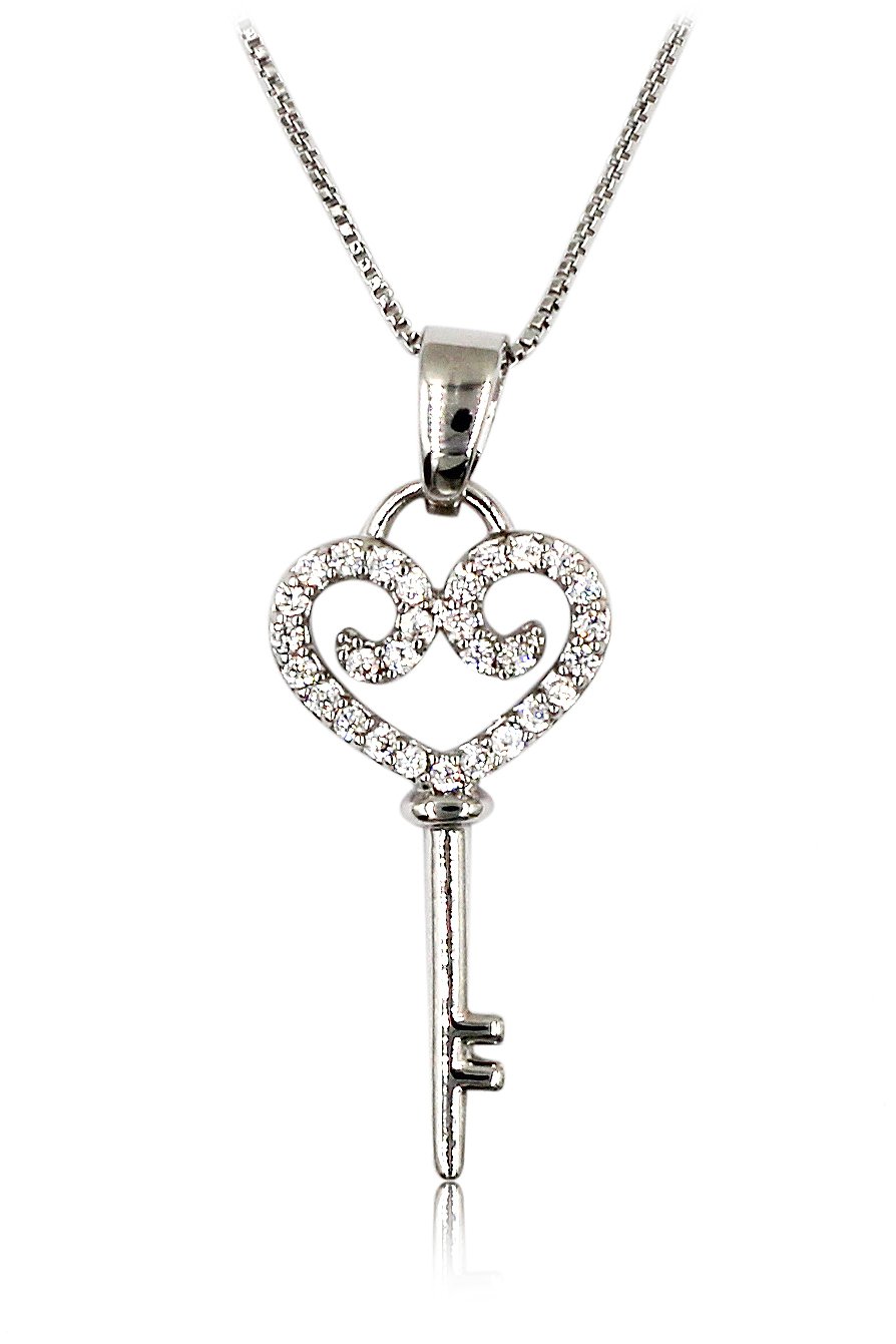 Lovely small crystal heart key Sterling Silver Chain Silver necklace