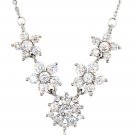 Mini crystal flowers clavicle silver necklace