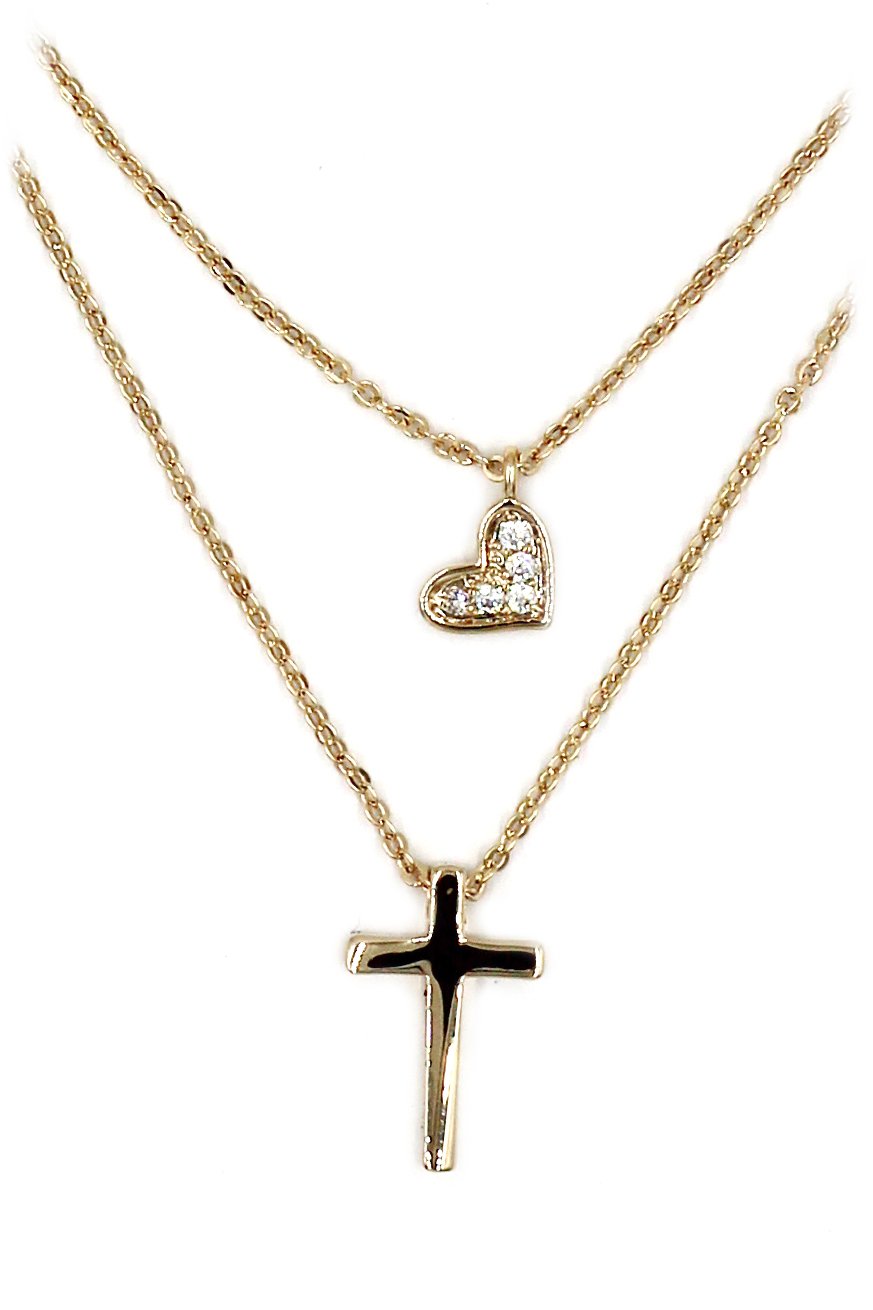 Duplexes small crystal cross and heart Sterling Silver Chain gold necklace