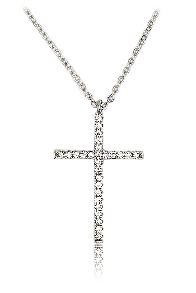 Mini crystal small cross silver necklace