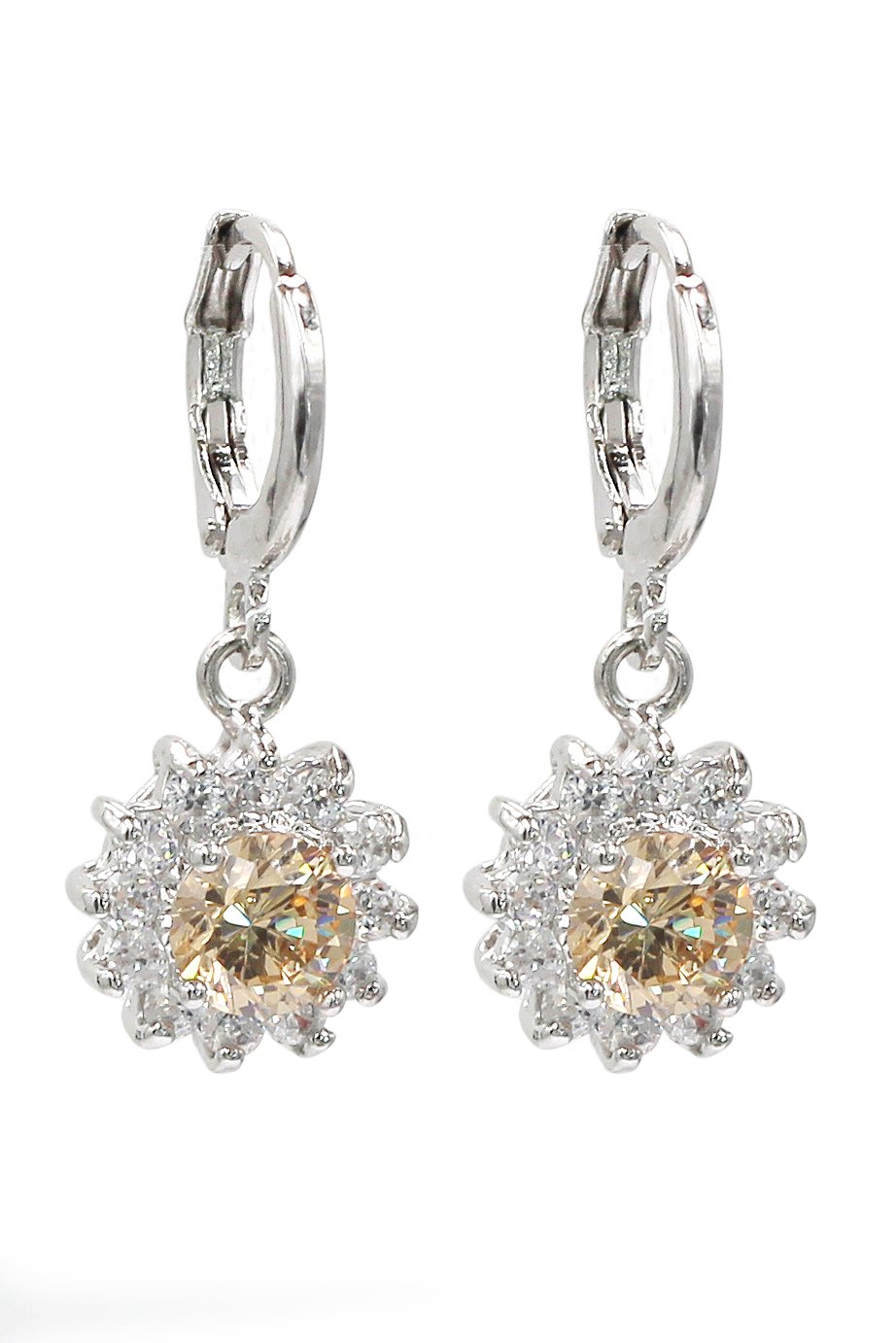 Lovely pendant yellow crystal sun silver earrings