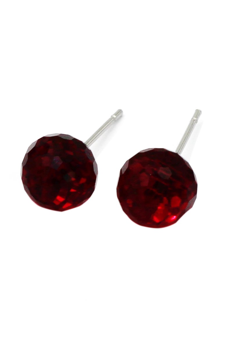 Single red crystal ball earrings