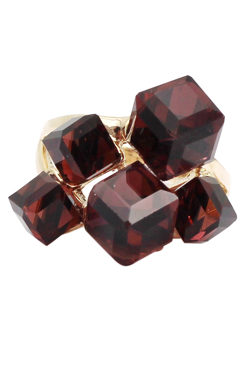 Brown square crystal golden ring