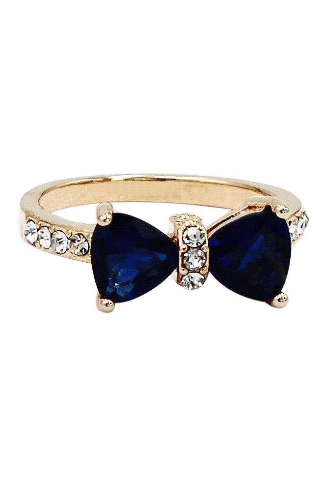 Fashion blue crystal bow golden ring