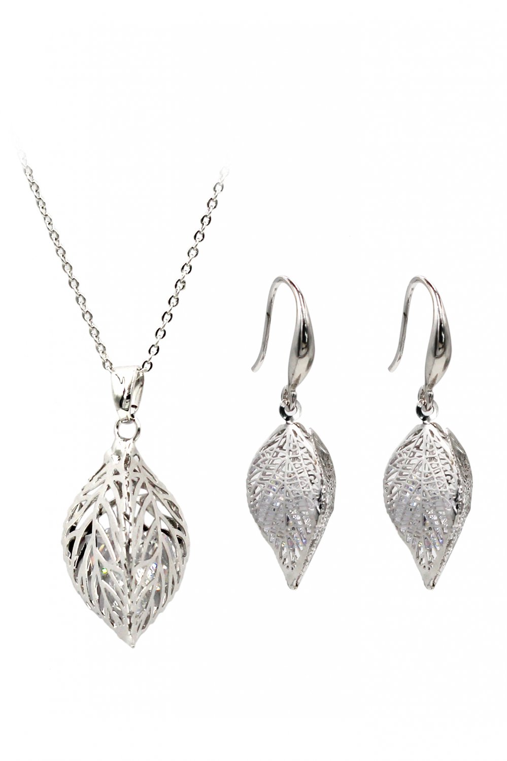 Lady foliage crystal silver set