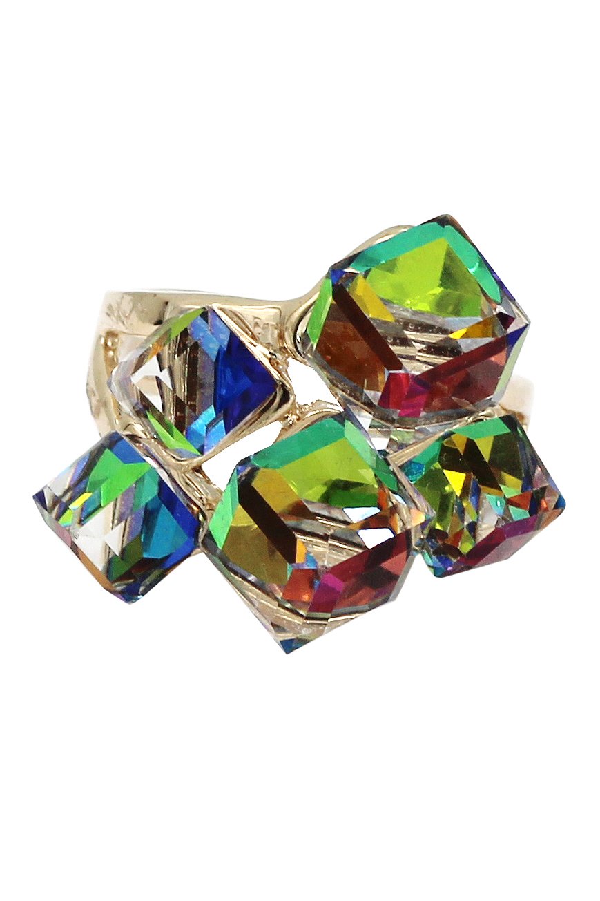 Noble multicolor square crystal golden ring