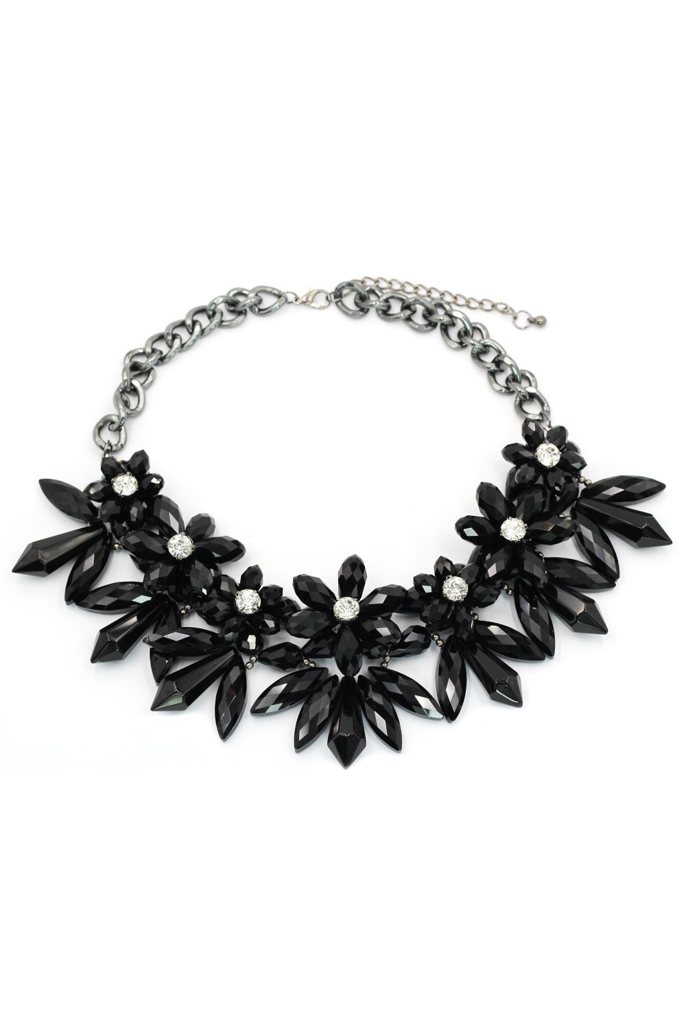 Elegant black crystal flower necklace