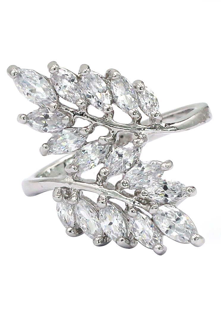 Noble fringe crystal lady silver ring