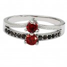 Red small crystal silver ring