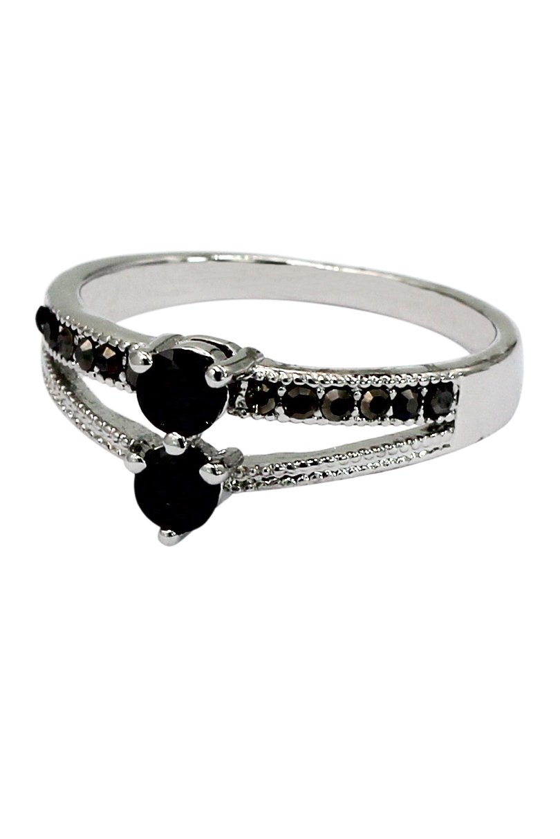 Black small crystal silver ring