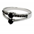 Black small crystal silver ring