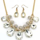 Noble cobblestone crystal necklace earrings golden sets