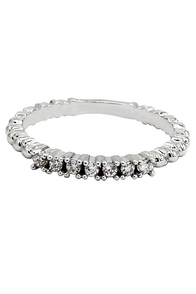 Concise silver crystal ring
