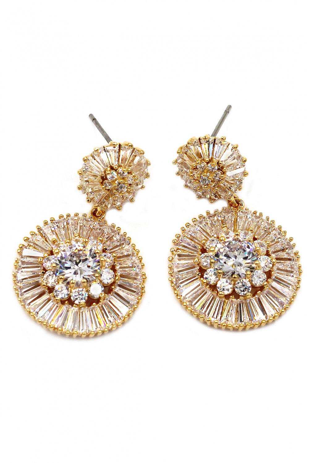 Shining circle crystal gold earrings