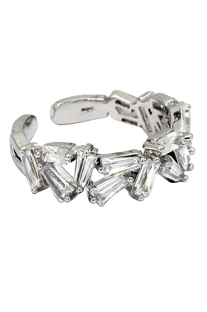 Small crystal tiles silver ring