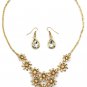 Brilliant golden flower white crystal necklace earrings set