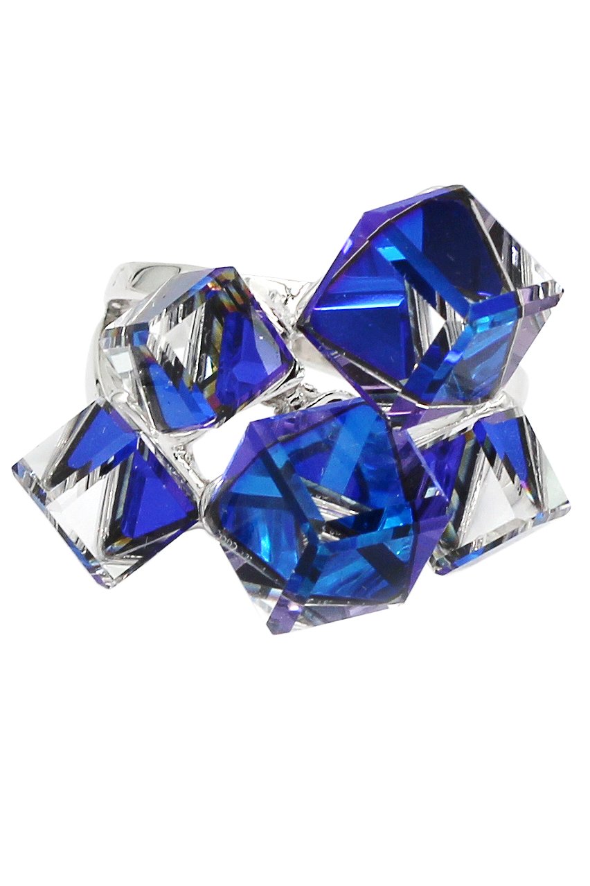 Square candy blue crystal silver ring