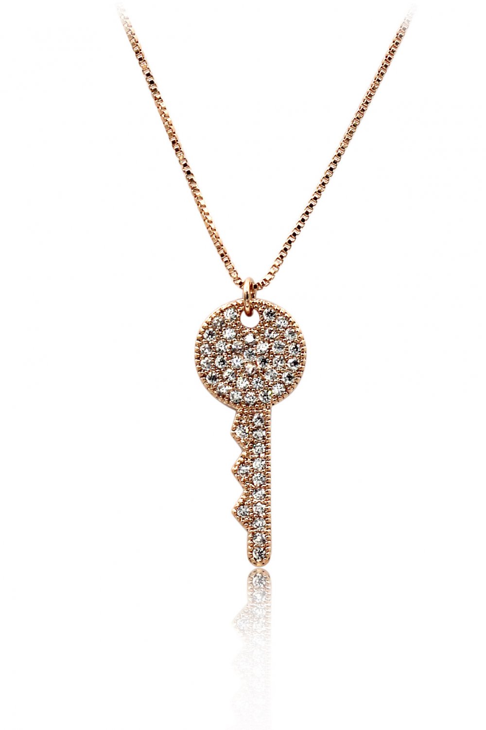 Sparkling little crystal key rose gold necklace
