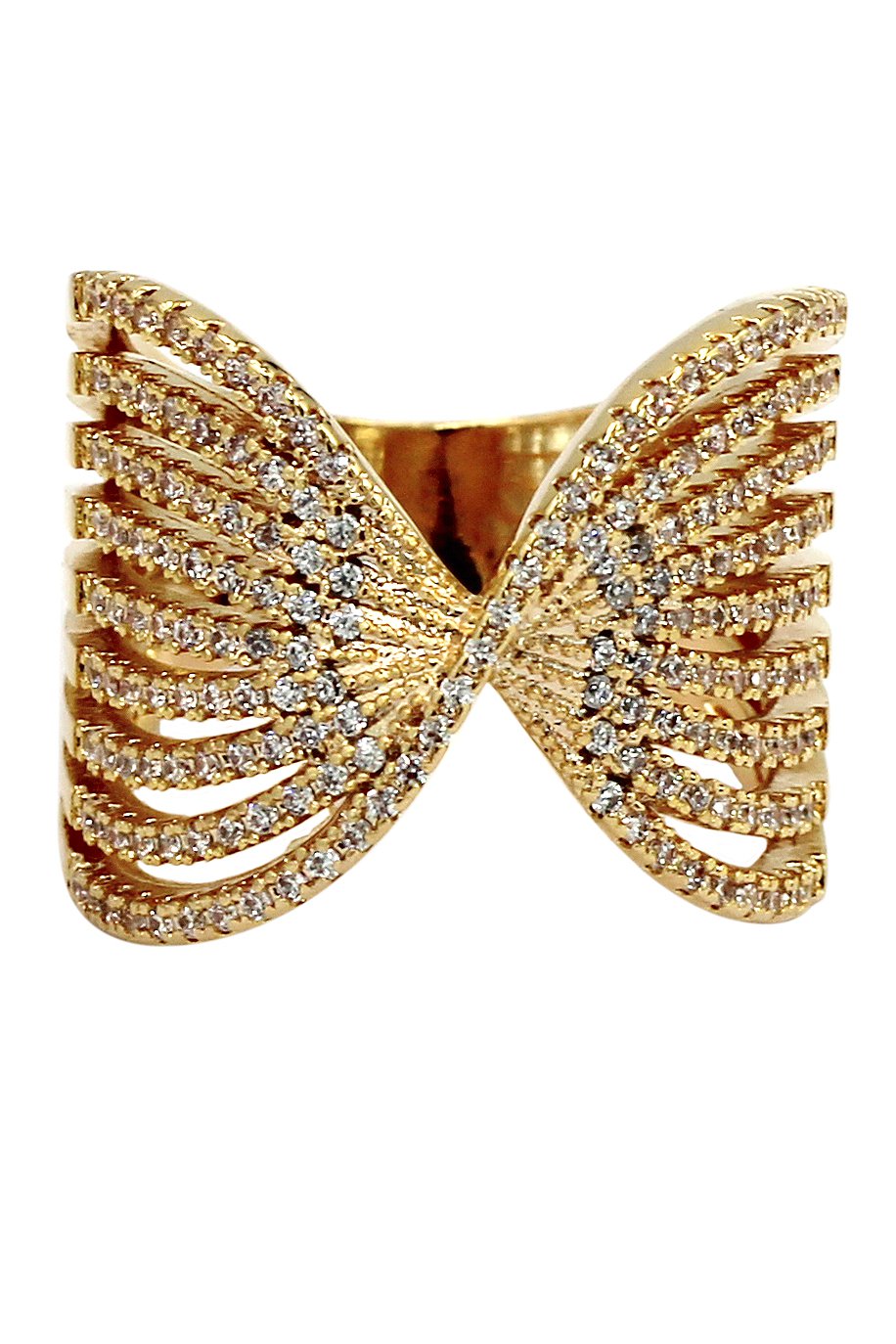 Sparkling crystal butterfly powder gold ring