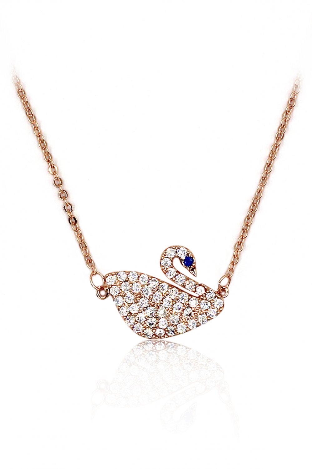 Delicate blue eyes crystal swan rose gold necklace