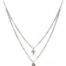 Duplexes crystal mini cross heart silver necklace Duplexes crystal mini cross heart silver necklace