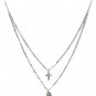 Duplexes crystal mini cross heart silver necklace