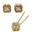 Stylish cherry crystal necklace earrings gold set