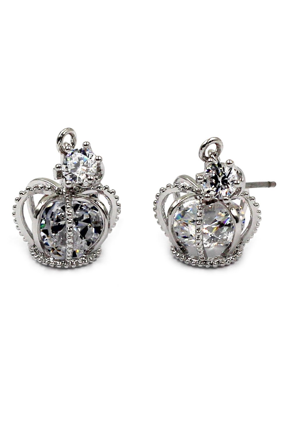 Fashion mini crown crystal silver earrings